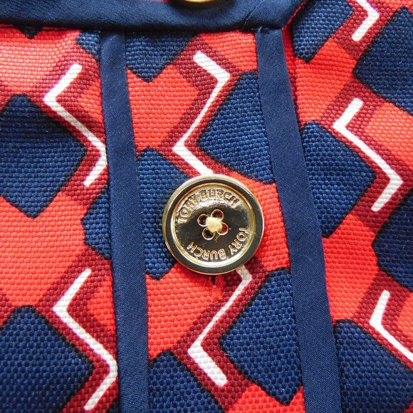 Tory Burch Blue & red dress gold button size 4 - Picture 3 of 7